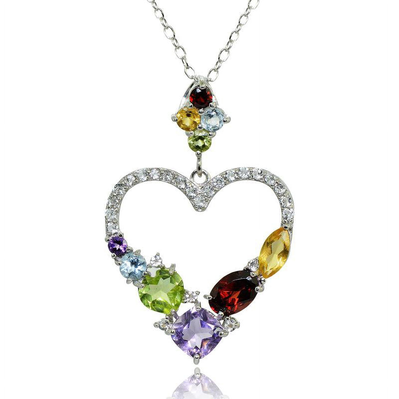 Sterling Silver Multi-Gemstone Heart Pendant