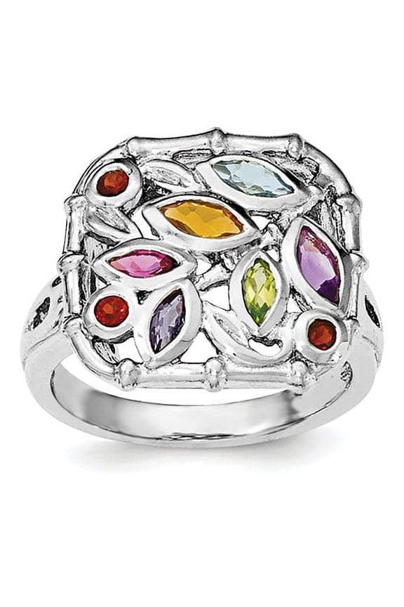 Sterling Silver Rhodium-plated Multi Gemstone Ring QR6404RB