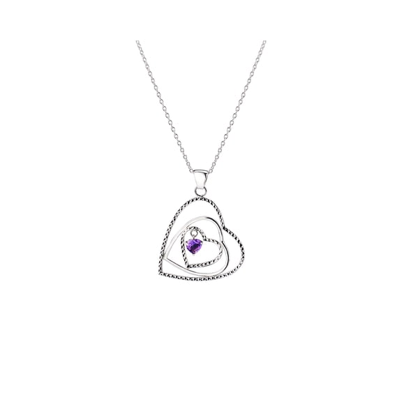 Sterling Silver Multi Heart Drop Pendant Necklace with Amethyst on an 18" Chain
