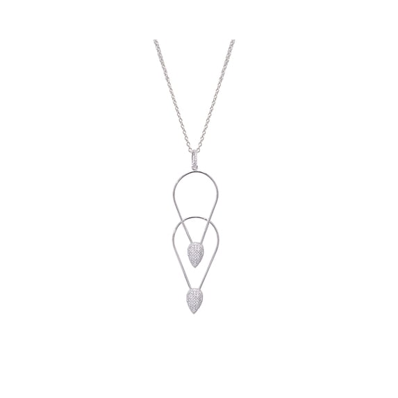 Sterling Silver Multi Pear Shaped CZ Drop & Dangle Pendant Necklace with Chain