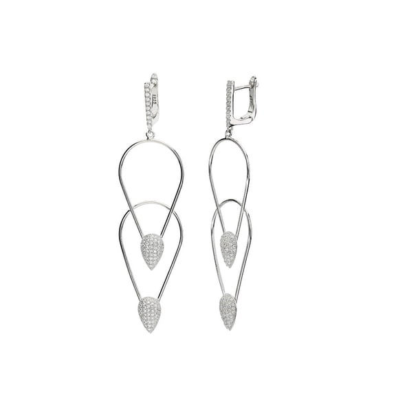 Sterling Silver Multi Pear Shaped Drop & Dangle Earrings with CZ
