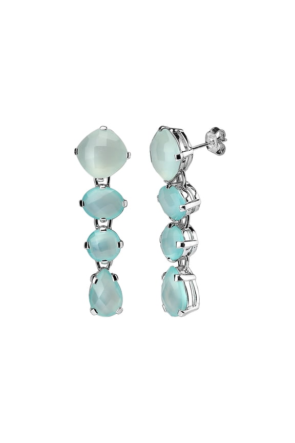 Sterling Silver Multi Stone Aqua Chalcedony Long Drop & Dangle Earrings