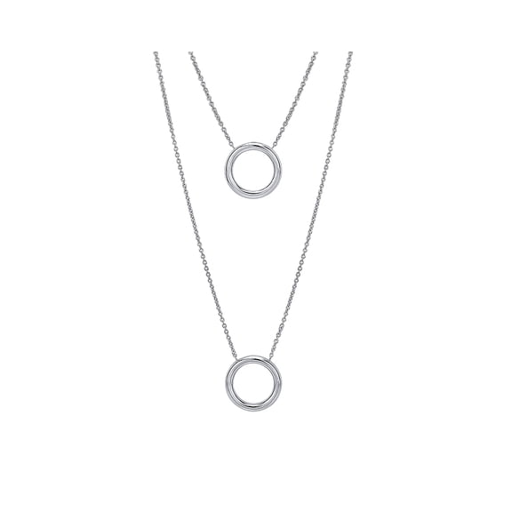 Sterling Silver Multi Strand Layered Necklace with Circle Disk Detail