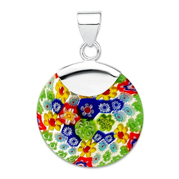 925 Sterling Silver Multicolored Glass Polished Fancy Round Pendant Necklace 44x30mm Wide Pendant for Women