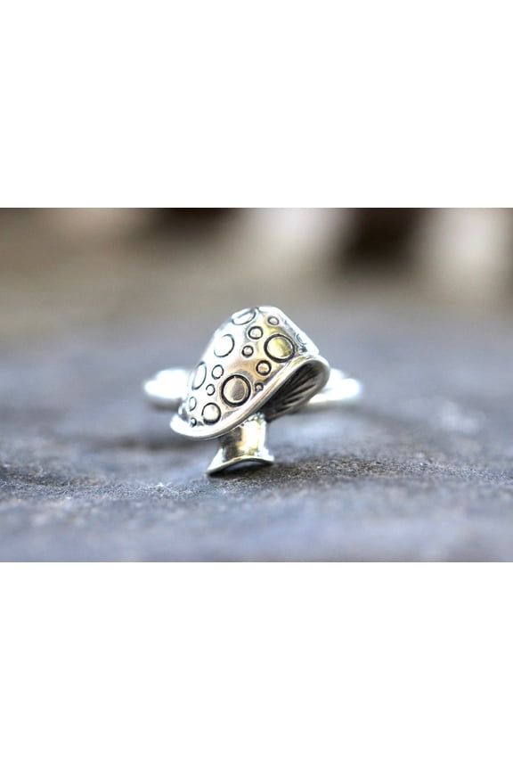 Sterling Silver Mushroom Ring - Handmade Forest Jewelry Boho Stacking Band Nature Lover Gift Fairy Woodland Accessory