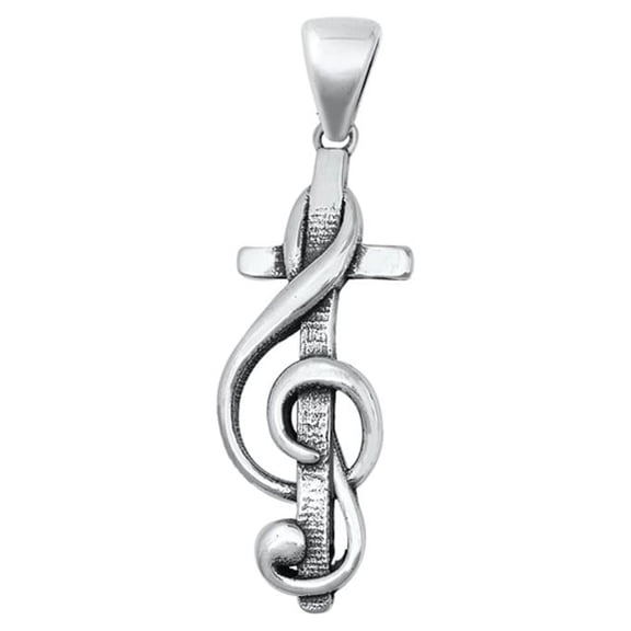 Sterling Silver Music Cross Pendant Treble Clef Faith Religious Charm 925 Jewelry Female Unisex