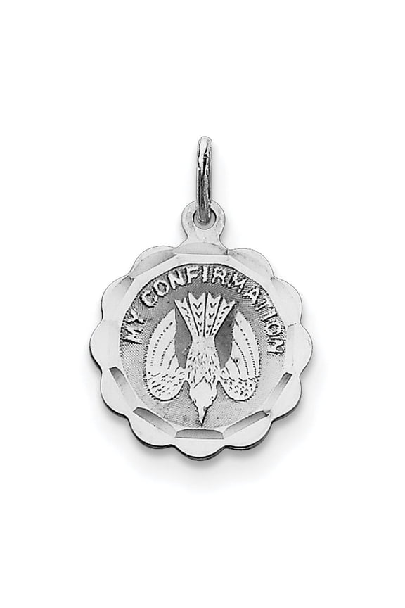 925 Sterling Silver Solid Faceted Laser Etched My Confirmation Disc Charm 18x15mm Wide Pendant Necklace for Women