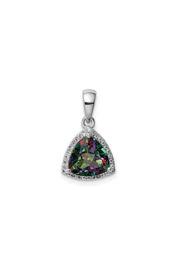 925 Sterling Silver Trillion Mystic Fire Topaz and White Topaz Halo Pendant, Unisex, Jewelry Stores Network