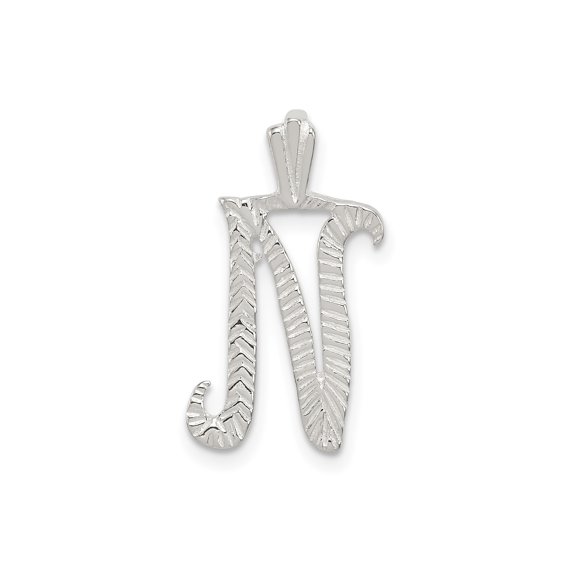 925 Sterling Silver N Initial Pendant Charm, Chevron Pattern Polished Monogram Letter