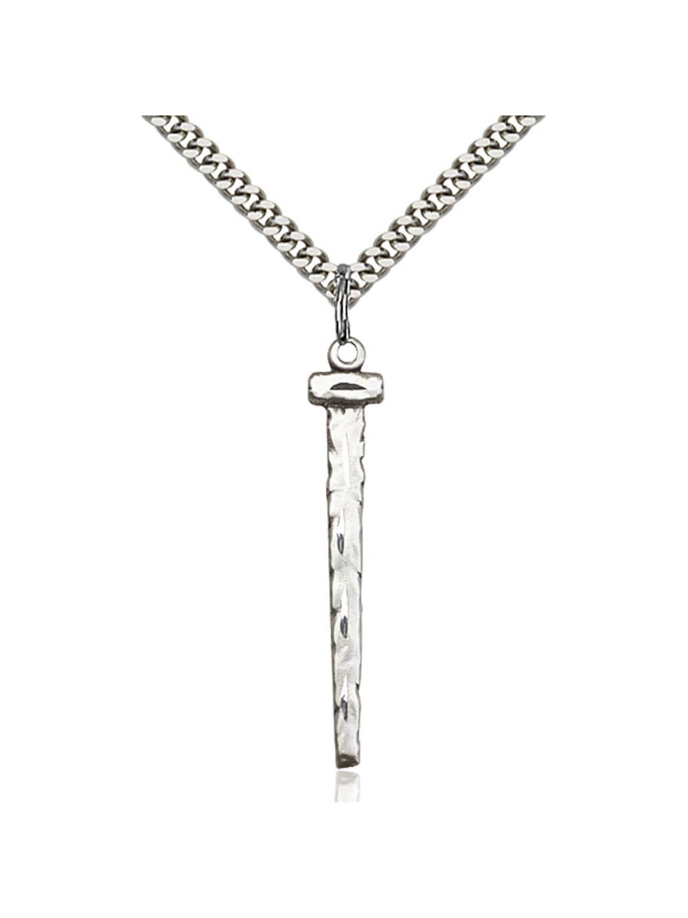 Sterling Silver Nail Pendant 1 1/2 x 1/4 inches with Heavy Curb Chain