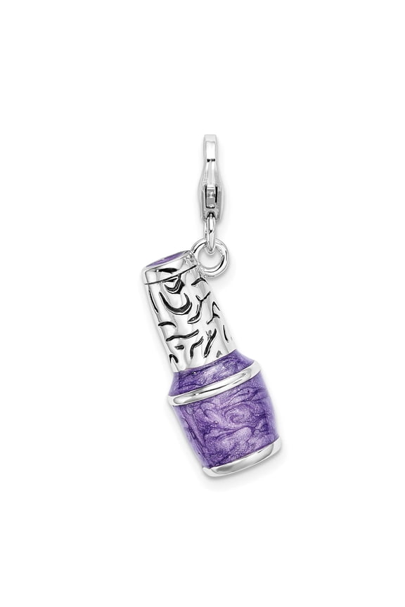 Sterling Silver Nail Polish Bottle Charm with Purple Enamel for Women, Fashion Makeup Jewelry for Bracelet or Necklace, Symbol of Beauty and Style