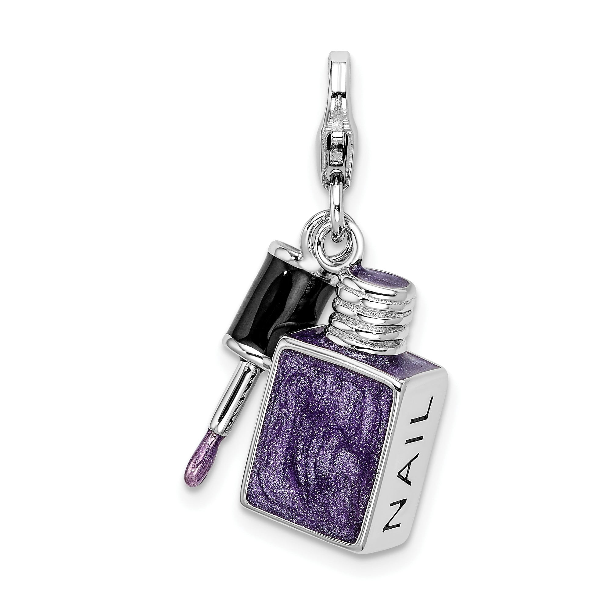 Sterling Silver Nail Polish Charm for Women, Purple Dangle Pendant with Brush Detail for Bracelet or Necklace, Fashion Jewelry for Stylists and Beauty Lovers
