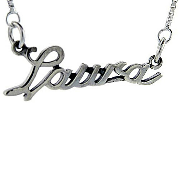 Sterling Silver Name Necklace Laura 3/8 Inch, 17 Inches Long