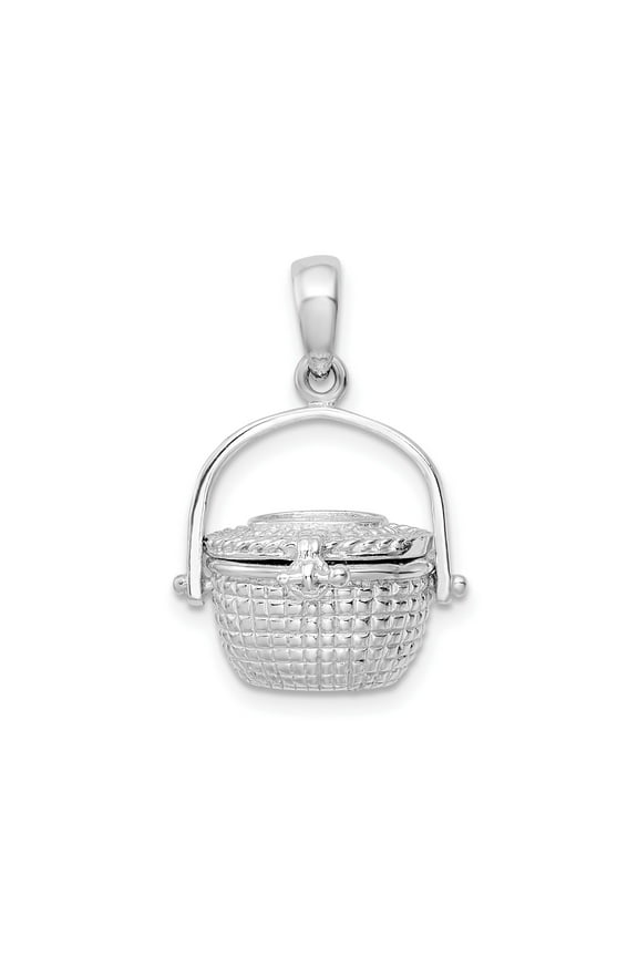 Sterling Silver Nantucket Basket Pendant Necklace for Women, Woven Coastal Charm with Handle, Nautical Artisan Ocean Jewelry, Detailed Craftsmanship Symbolizing Heritage and Style