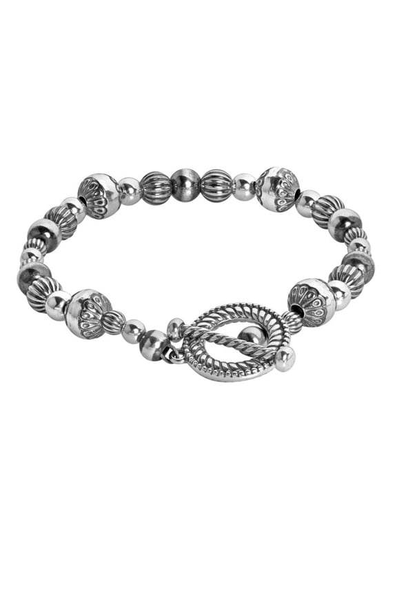 Sterling Silver Native Pearl Mixed Beads Toggle Bracelet Sizes Small to Large