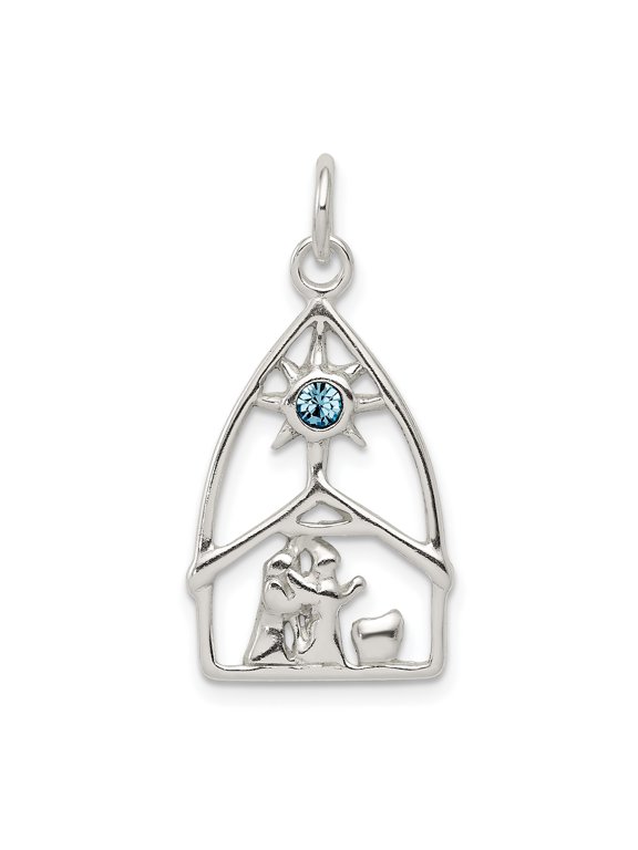 Sterling Silver Nativity Necklace for Women with Mary Joseph and Jesus, Blue Gemstone Star Christian Pendant, Religious Birth of Christ Faith Jewelry