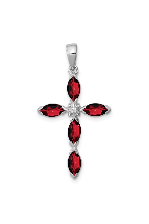 Rhodolite Garnet Cross Pendant for Women Sterling Silver Diamond Accent