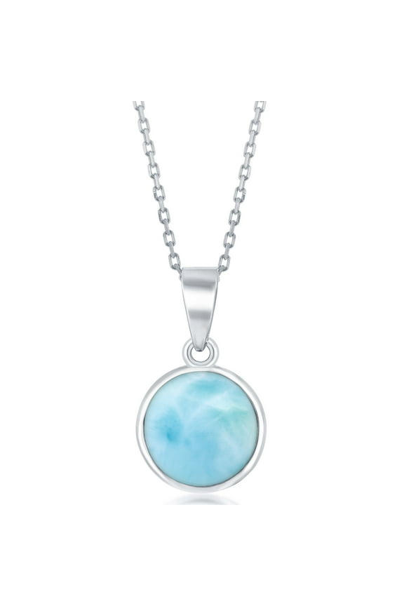 Sterling Silver Natural Larimar Round Stone Bezel Set 16+2'' Necklace