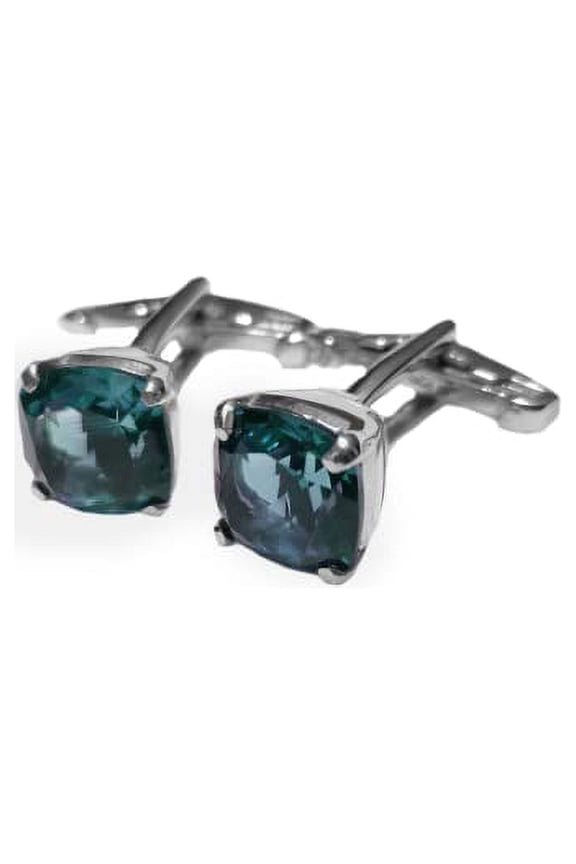 Sterling Silver Natural London Blue Topaz Cufflinks 10 mm Cushion 7 Ct London Topaz Wedding Cufflinks Silver London Topaz Engagement Cufflinks Grooms Men Cufflinks