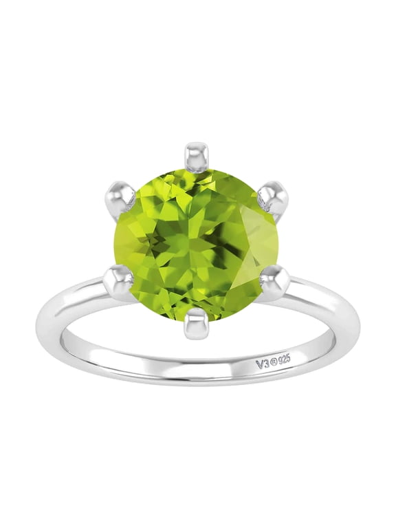 Sterling Silver Natural Peridot Solitaire Ring