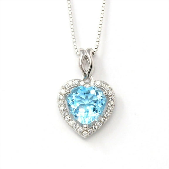Sterling Silver Natural Topaz Love Heart Pendant Necklace With CZ