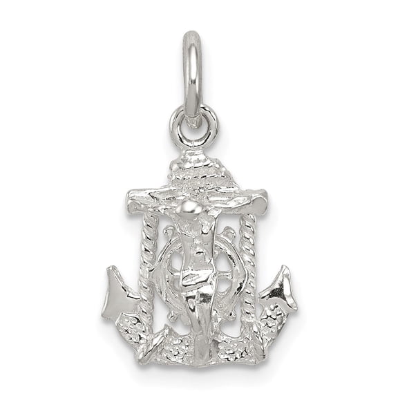 Sterling Silver Anchor Cross Pendant Charm with Twisted Rope Detail, Unisex, Jewelry Stores Network