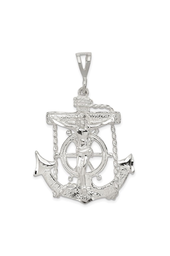 Sterling Silver Nautical Anchor Cross Pendant Necklace with Rope Detail Religious Maritime Crucifix Design Spiritual Jewelry for Men and Women