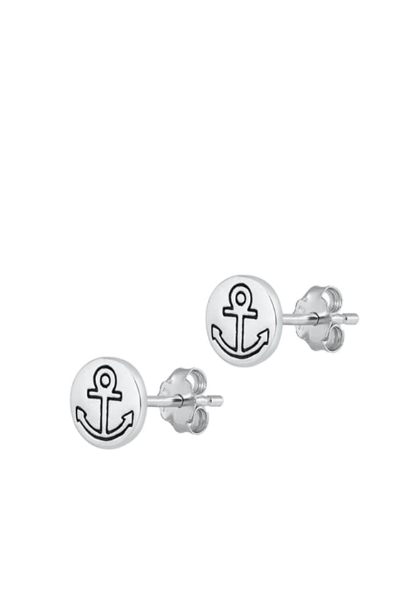 Sterling Silver Nautical Anchor Stud Oxidized Hand Stamped Earrings 925 New Jewelry Female Unisex