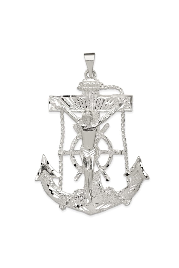 Sterling Silver Nautical Cross Pendant with Anchor Rope and Ship Wheel Design for Men and Women Ocean-Inspired Religious Faith Jewelry Charm