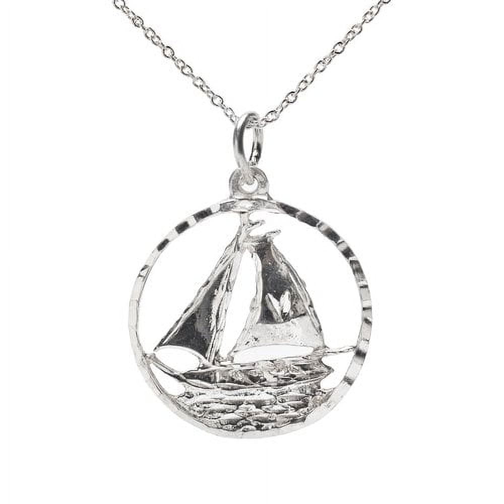 Sterling Silver Nautical Round Sail Boat Pendant Necklace, 18