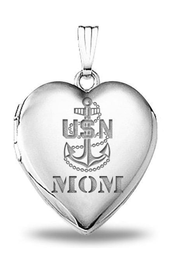 Sterling Silver Navy Mom Heart Locket - 3/4 Inch X 3/4 Inch