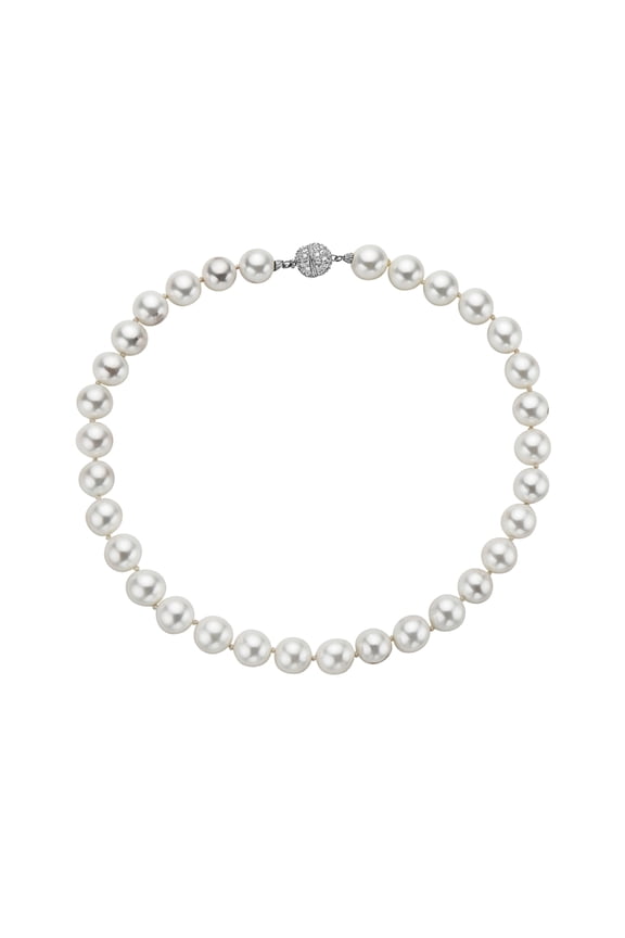 Sterling Silver Necklace Mother of Pearl Coated Pearl with Fire Ball Clasp