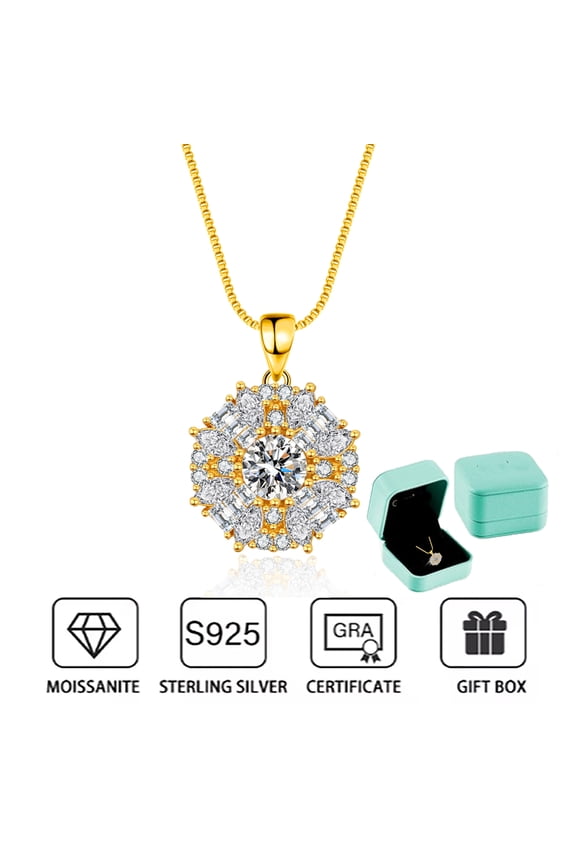 Sterling Silver Necklace for Women with Pendant D Color VVS1 Clarity Lab Created Diamond Heart Moissanite Necklaces Choker Necklace with 18K Gold Plated, 16 inch + 2inch Chain