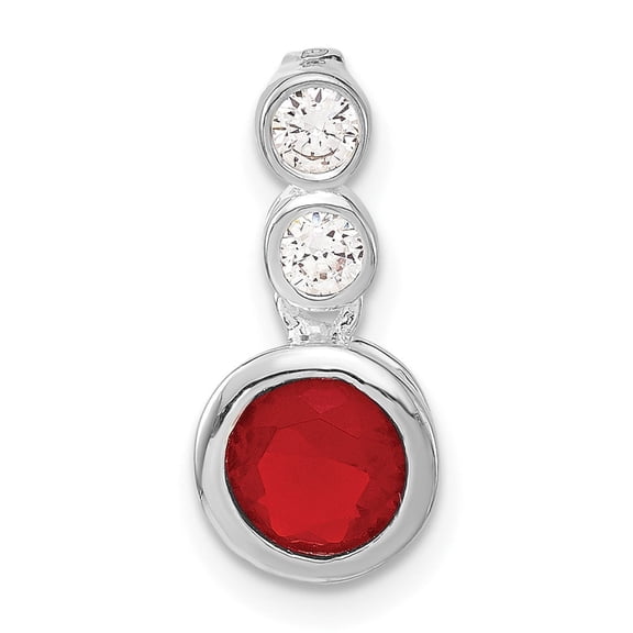 Sterling Silver Necklace for Women with Red Round Gemstone and Clear Cubic Zirconia, Elegant July Birthstone Pendant, Minimalist Romantic Jewelry with Love and Passion Symbolism
