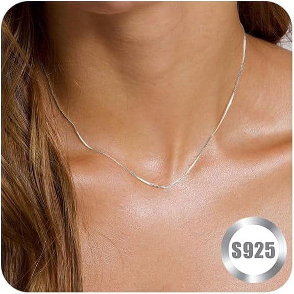 Sterling Silver Necklace for Women Trendy Dainty Real Silver Chain Necklace Simple Thin Box Chain Beaded Chain Snake Chain Herringbone Necklaces Jewelry 14/16/18 Inch