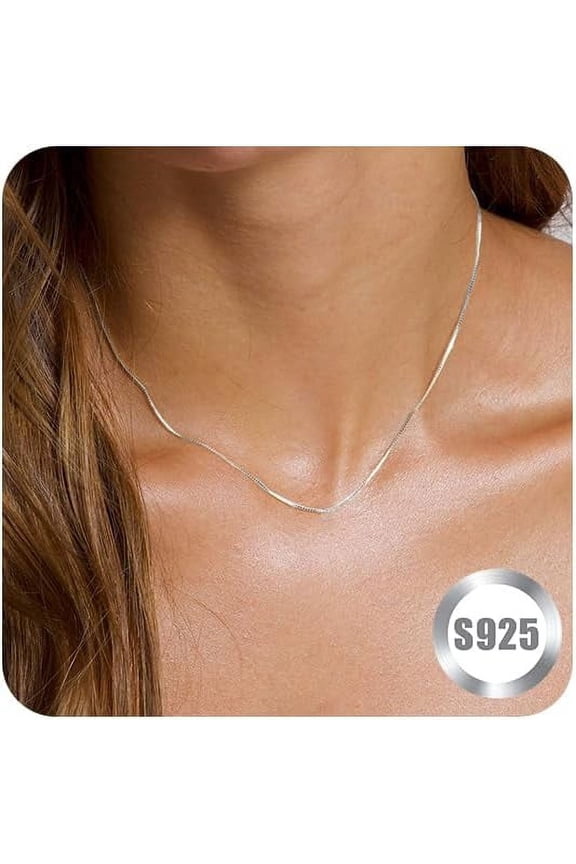 Sterling Silver Necklace for Women Trendy Dainty Real Silver Chain Necklace Simple Thin Box Chain Beaded Chain Snake Chain Herringbone Necklaces Jewelry 14/16/18 Inch