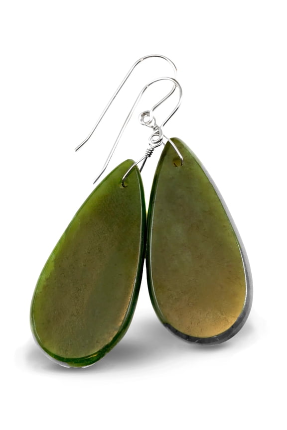 Sterling Silver Nephrite Jade Earrings Green 2.3 In Long Simple Dangles Womens