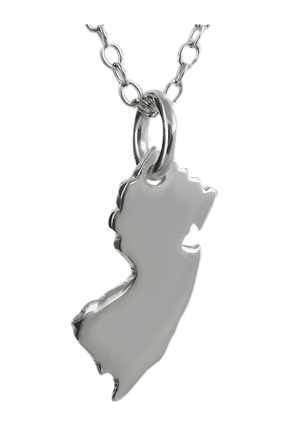 Sterling Silver New Jersey State Charm Necklace, 18" Chain