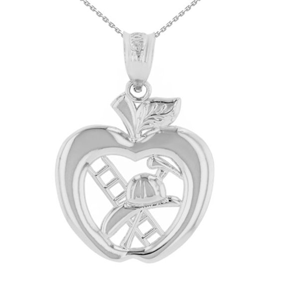 Sterling Silver New York Fire Department Big Apple Firefighter Pendant Necklace (Pendant with 22" chain)