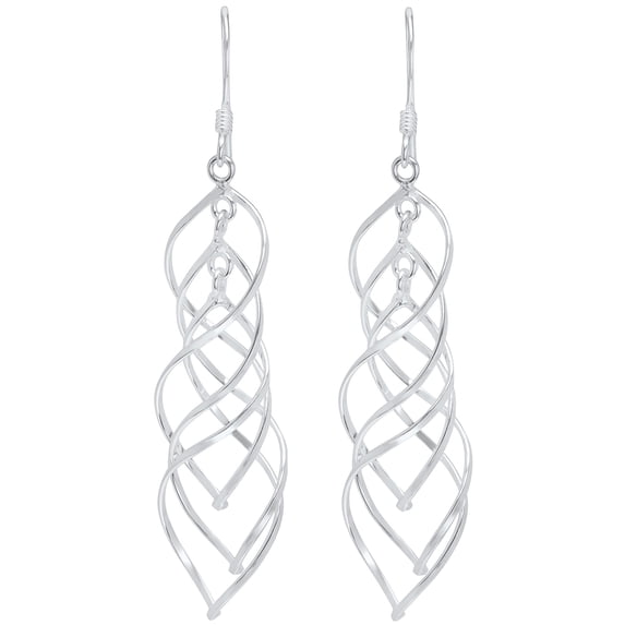 Sterling Silver Nickel-Free Triple Twist Spiral Loop Teardrop Dangling Earrings - Made in Italy