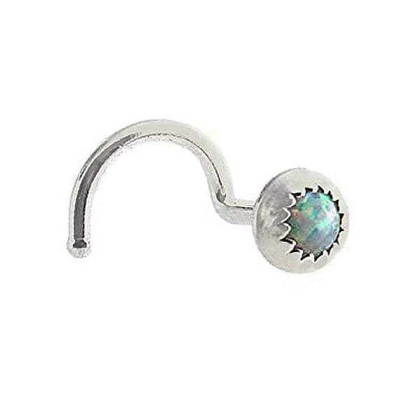 Sterling Silver Nose Screw Studs Shaped Nose Rings, 18-20 GA Nostril Corkscrew Piercing for Women Men (18 GA | Right Side | Screw, White Opal 3mm)