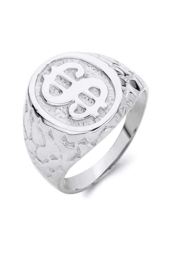 Sterling Silver Nugget Dollar Sign Money Signet Ring- Size 4