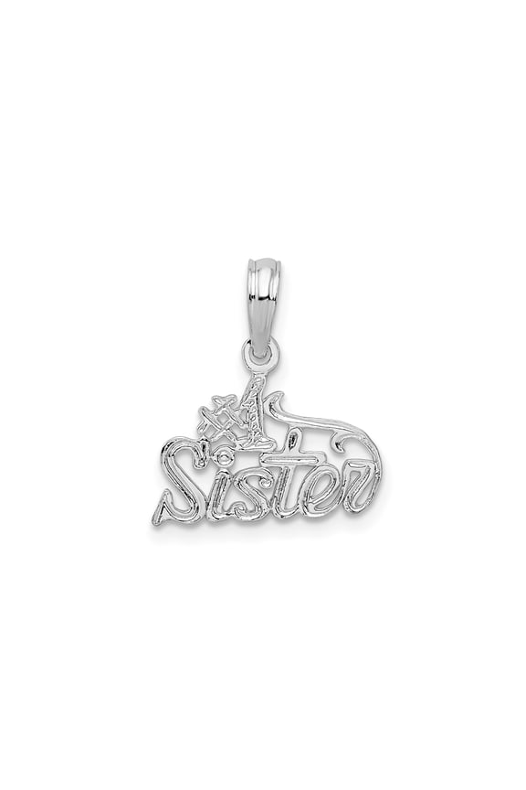 Sterling Silver Number 1 Sister Pendant Charm for Women with Script Design, Heart Detail, Sentimental Jewelry Symbolizing Family Love and Sibling Bond