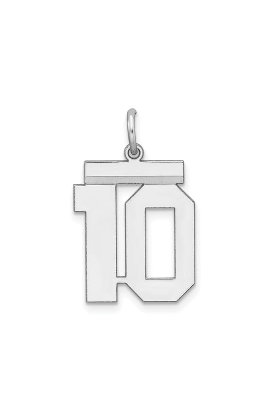 Sterling Silver Number 10 Pendant Charm for Men and Women, Bold Block Jersey Style Sports Necklace, Athletic Team Pride Milestone Jewelry for Anniversary or Birthday