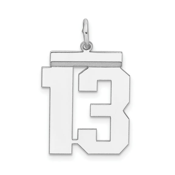 Sterling Silver Number 13 Pendant Necklace, Unisex Bold Block Font Sport Style Jewelry for Men and Women, Symbolic Rebel Talisman Statement Accessory