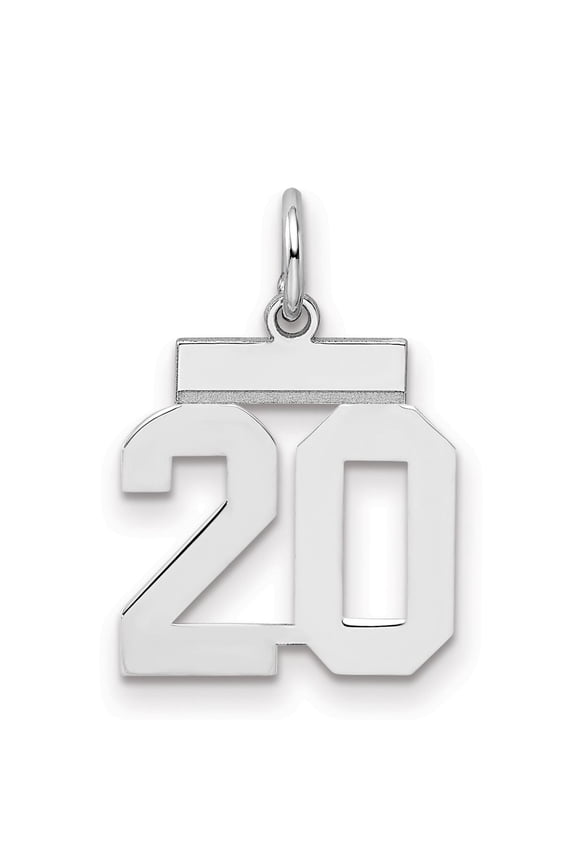 Sterling Silver Number 20 Pendant Necklace for Men and Women, Block Style Numeric Charm for Sports, Milestone Birthday, Graduation, Anniversary, Memorial Occasion