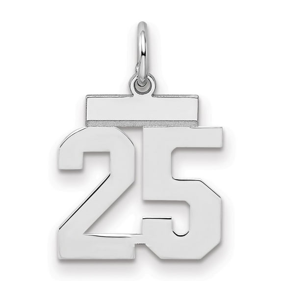 Sterling Silver Number 25 Pendant Necklace for Men and Women, High Polish Block Style Commemorative Milestone Anniversary or Sports Jersey Jewelry