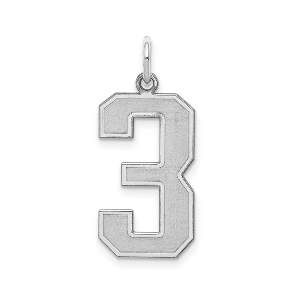 925 Sterling Silver Number 3 Pendant Charm, Block Sports Design