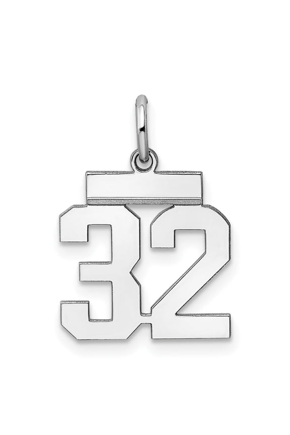 Sterling Silver Number 32 Pendant Necklace, Polished Block Numerals, Sports Charm Jewelry for Men and Women, Unisex Athlete Tag for Team Spirit and Layering