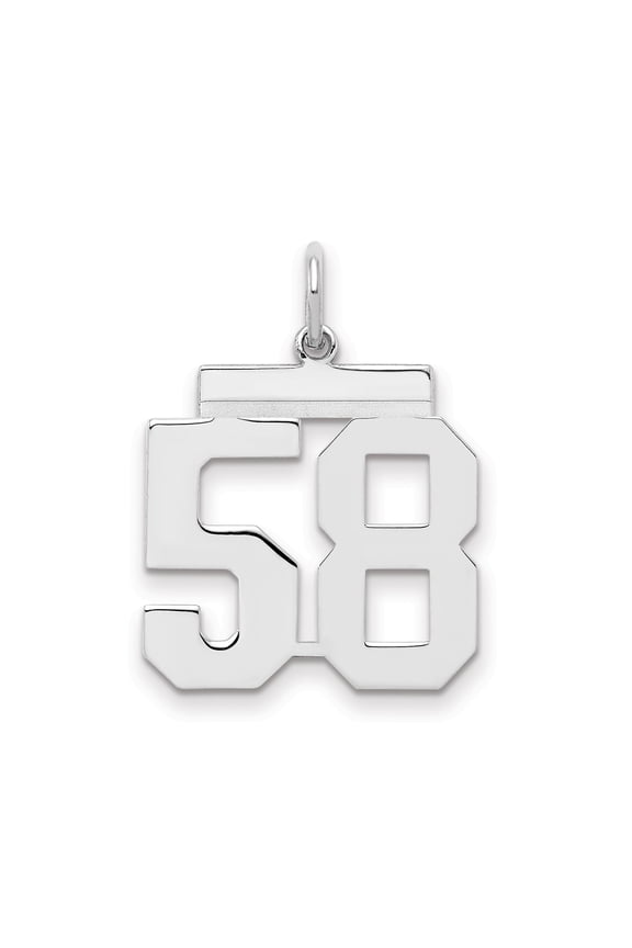 Sterling Silver Number 58 Pendant Necklace Charm in Bold Block Font, Unisex Sports Jewelry for Athletes and Fans, Symbol of Team Pride for Football, Basketball, or Baseball